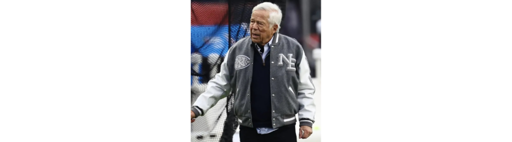 Robert Kraft AFC Divisional Playoff Custom Embroidery and Chenille Patches Grey Varsity Patriots Jacket